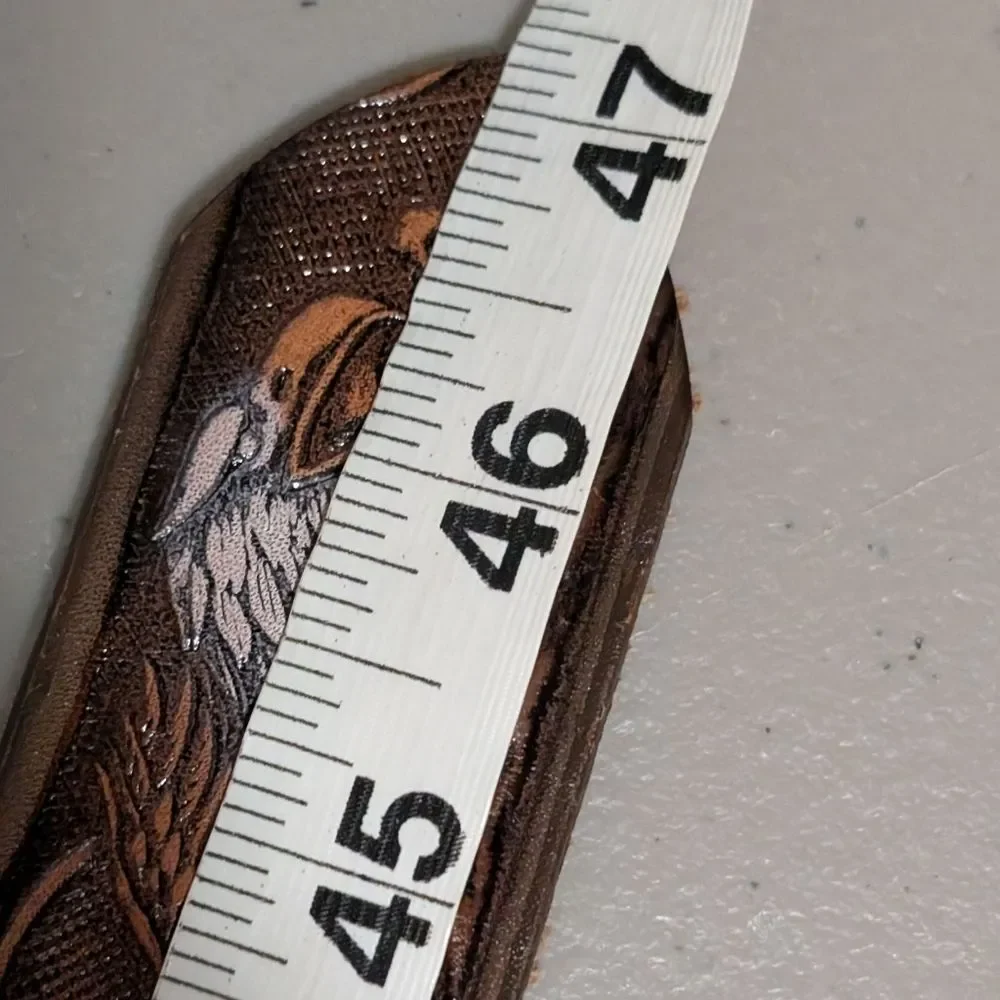Brown leather tooled eagle belt cow hide western cowboy rodeo festival